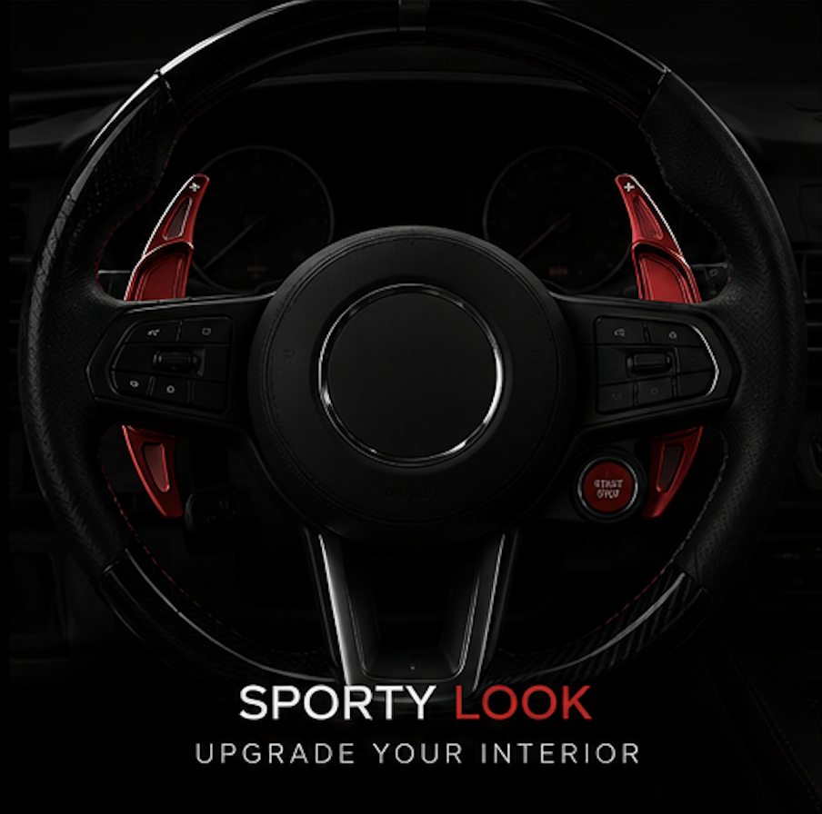 Magrivo paddle shifter extensions installed on a premium steering wheel